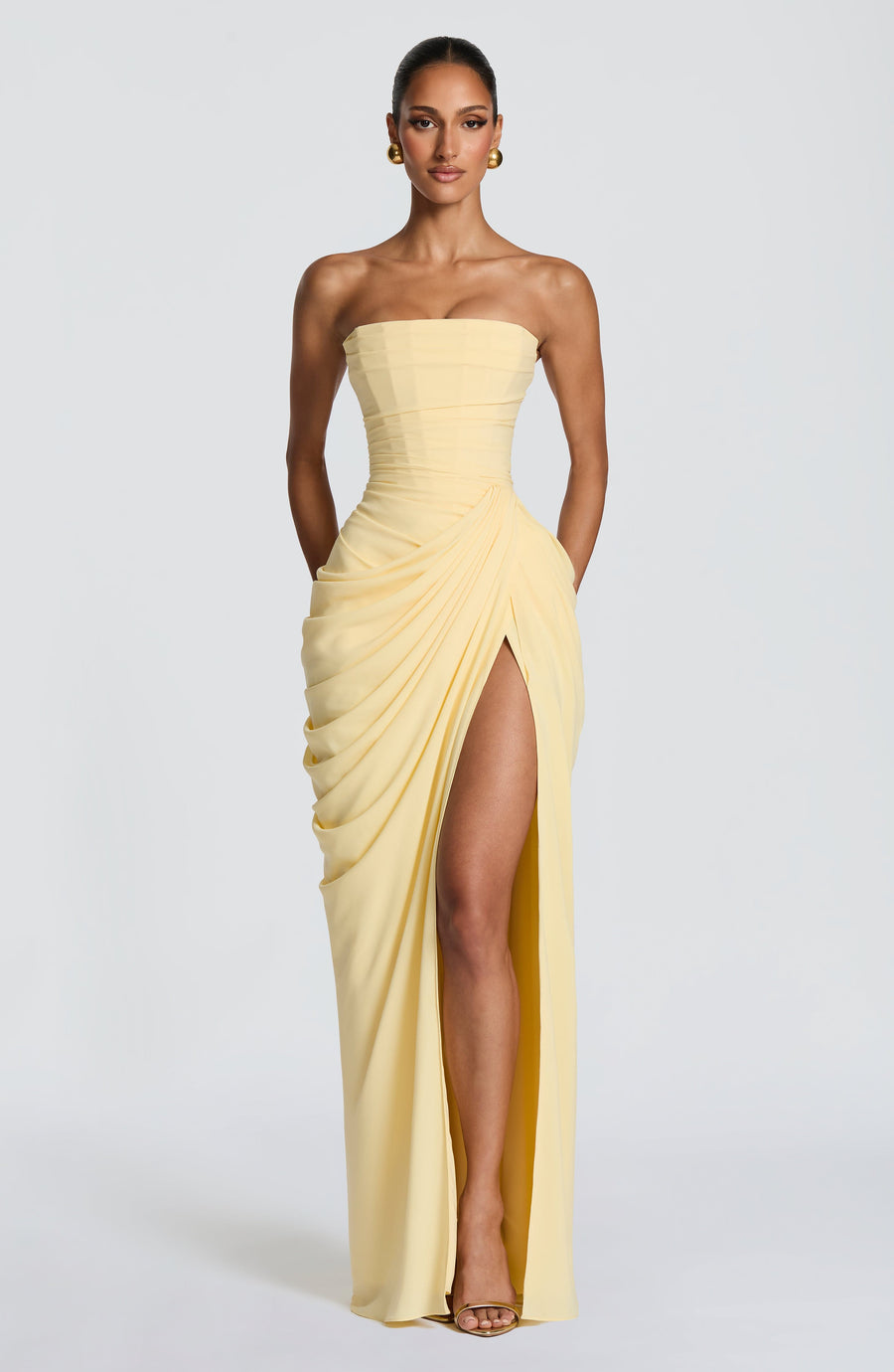 Olivia | Elegant Corset Maxi Dress with Asymmetrical Draping 0