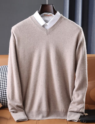 Cozy women's V-neck pullover sweater with a soft knit texture. Long-sleeve versatile top for winter fashion.