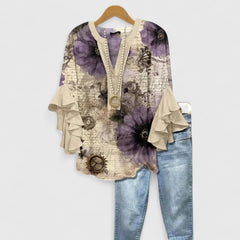 Women's Blouse | Ruffle Sleeve Floral Print V-Neck