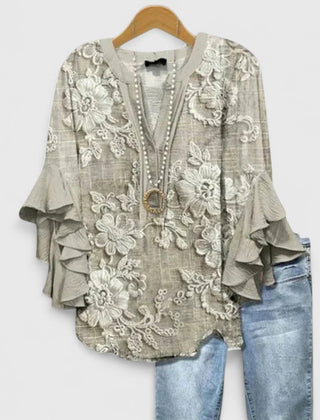 Women's Blouse | Ruffle Sleeve Floral Print V-Neck