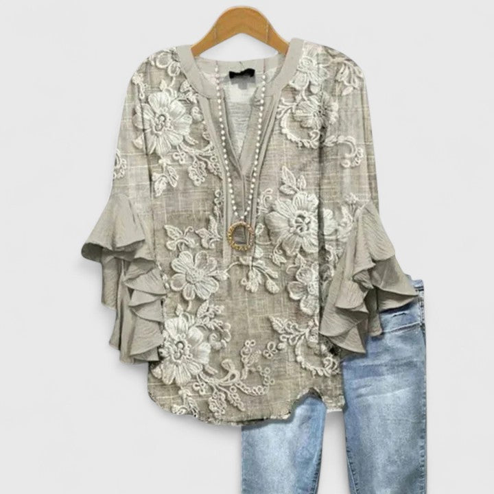 Women's Blouse | Ruffle Sleeve Floral Print V-Neck