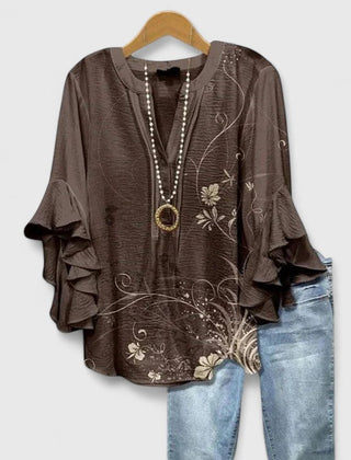 Women's Blouse | Ruffle Sleeve Floral Print V-Neck