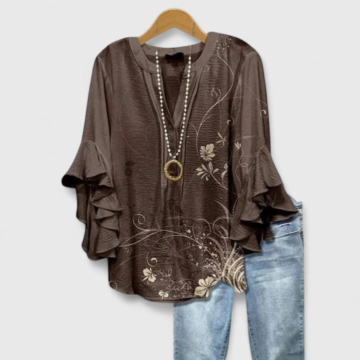 Women's Blouse | Ruffle Sleeve Floral Print V-Neck