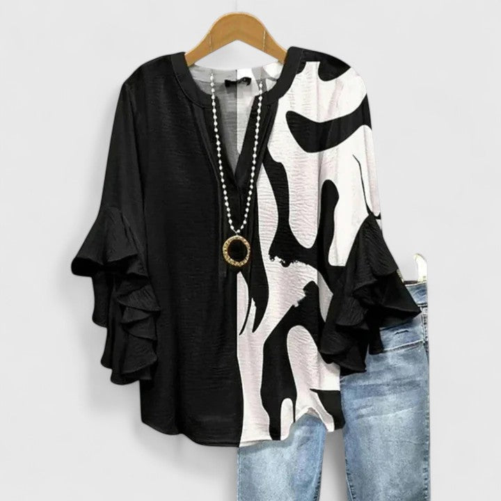 Women's Blouse | Ruffle Sleeve Floral Print V-Neck