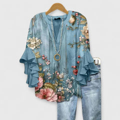 Women's Blouse | Ruffle Sleeve Floral Print V-Neck
