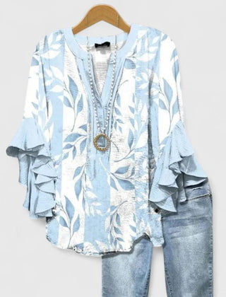 Women's Blouse | Ruffle Sleeve Floral Print V-Neck