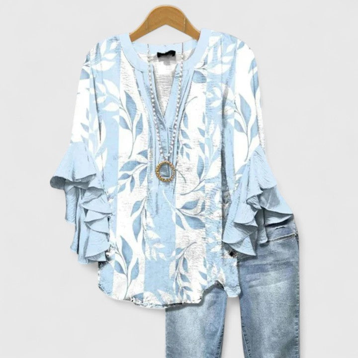 Women's Blouse | Ruffle Sleeve Floral Print V-Neck