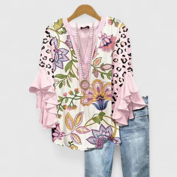 Women's Blouse | Ruffle Sleeve Floral Print V-Neck