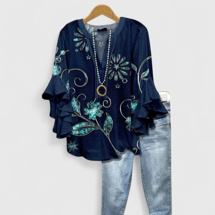 Women's Blouse | Ruffle Sleeve Floral Print V-Neck