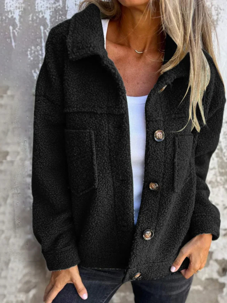 Women's Sherpa Jacket | Collared Button Front Pockets
