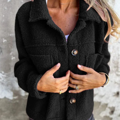 Women's Sherpa Jacket | Collared Button Front Pockets