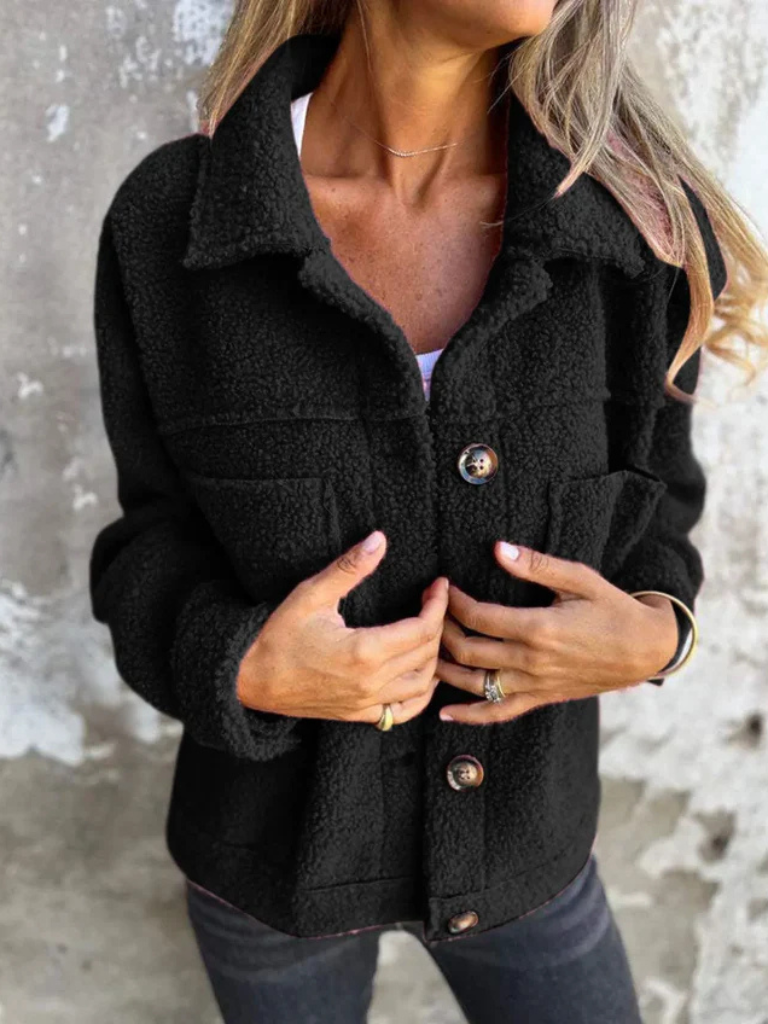 Women's Sherpa Jacket | Collared Button Front Pockets