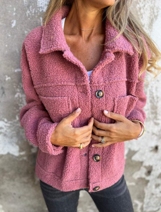 Women's Sherpa Jacket | Collared Button Front Pockets