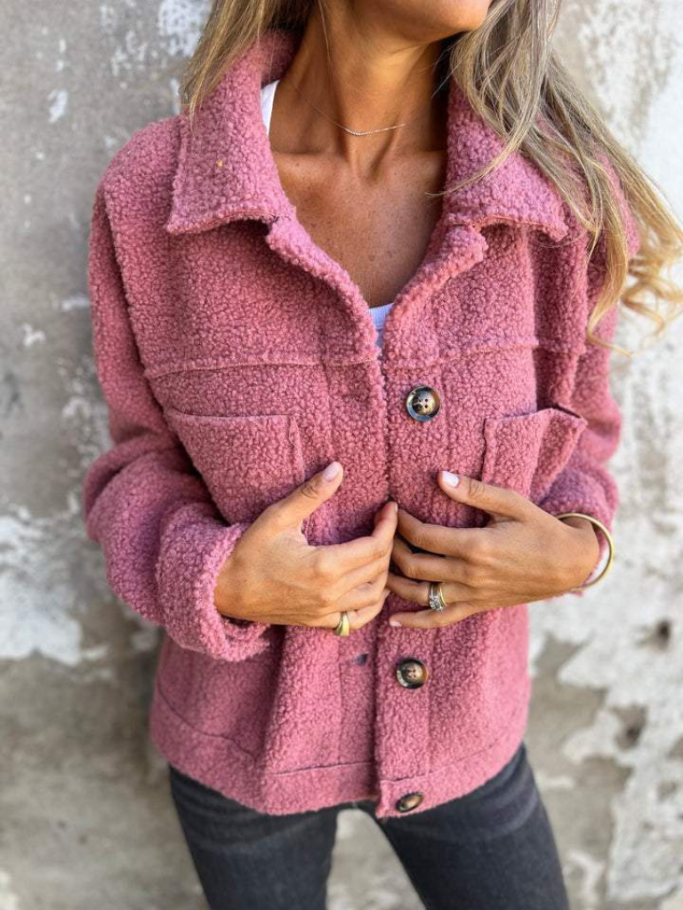 Women's Sherpa Jacket | Collared Button Front Pockets