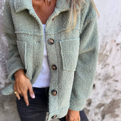 Women's Sherpa Jacket | Collared Button Front Pockets