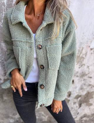 Women's Sherpa Jacket | Collared Button Front Pockets