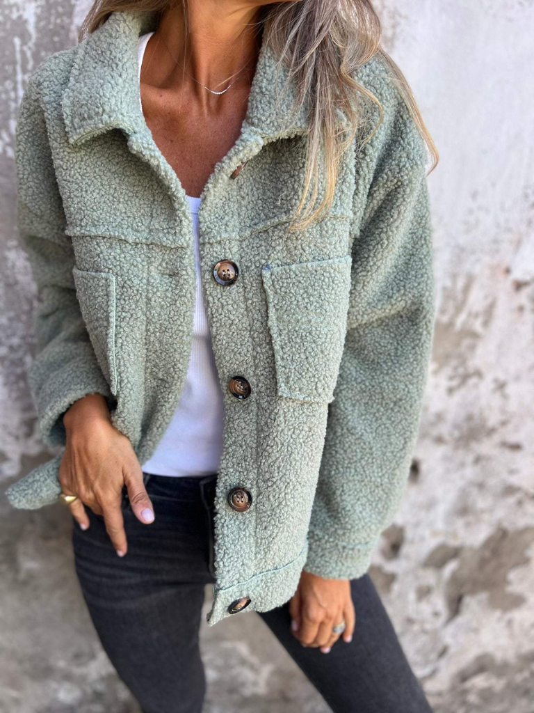 Women's Sherpa Jacket | Collared Button Front Pockets
