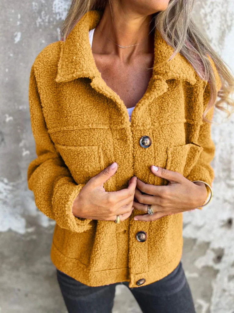 Women's Sherpa Jacket | Collared Button Front Pockets