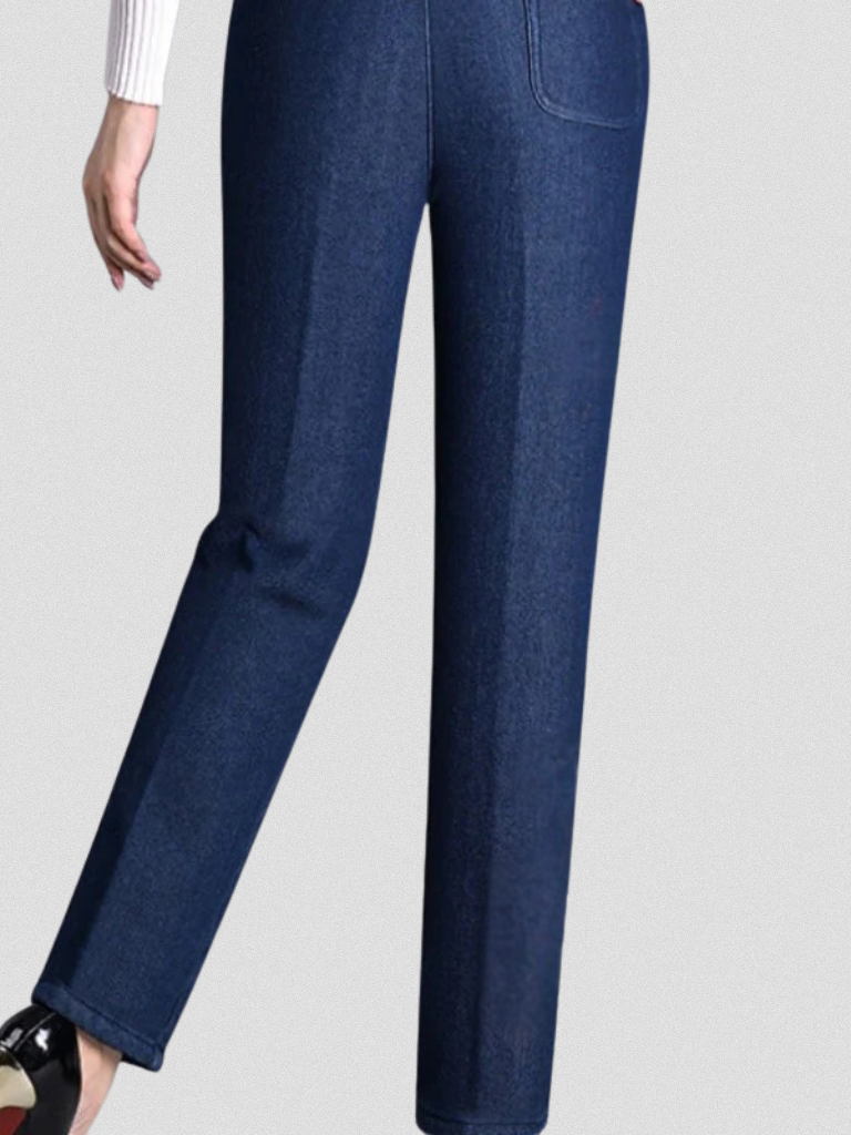 Women's Straight Leg Jeans | Elastic Waistband Functional Pockets Denim