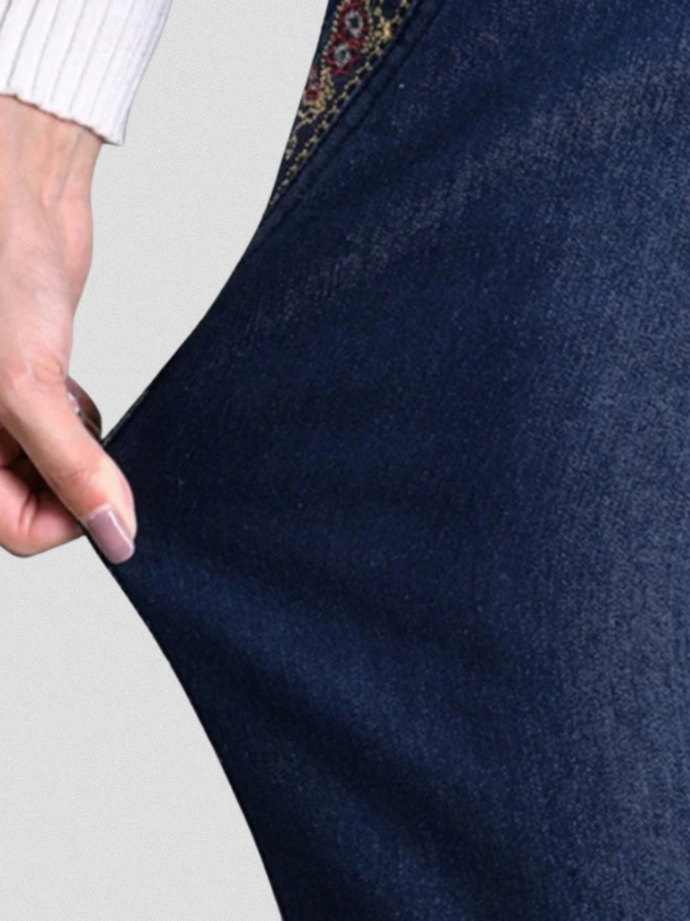 Women's Straight Leg Jeans | Elastic Waistband Functional Pockets Denim