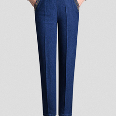 Women's Straight Leg Jeans | Elastic Waistband Functional Pockets Denim