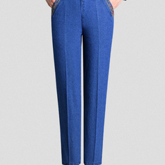 Women's Straight Leg Jeans | Elastic Waistband Functional Pockets Denim