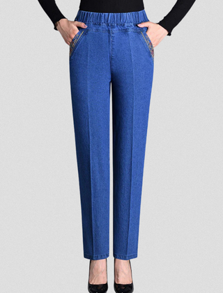 Women's Straight Leg Jeans | Elastic Waistband Functional Pockets Denim