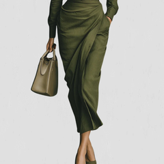 Women's Wrap Dress | Collared Long Sleeve Midi Ruched