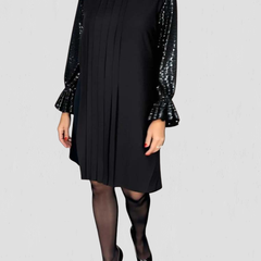 Women's Sequin Dress | Midi Length Pleated Sequin Sleeves