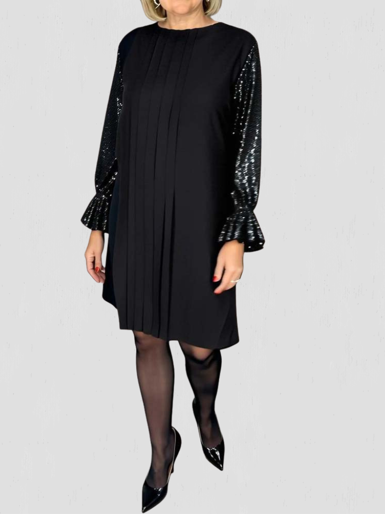 Women's Sequin Dress | Midi Length Pleated Sequin Sleeves