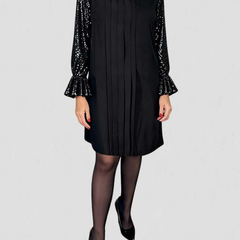 Women's Sequin Dress | Midi Length Pleated Sequin Sleeves