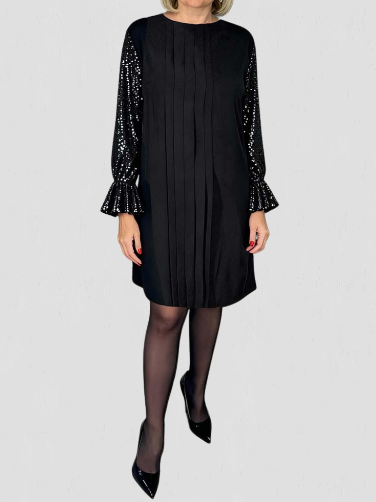 Women's Sequin Dress | Midi Length Pleated Sequin Sleeves