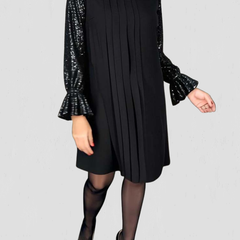 Women's Sequin Dress | Midi Length Pleated Sequin Sleeves
