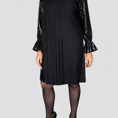 Women's Sequin Dress | Midi Length Pleated Sequin Sleeves