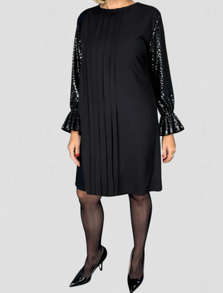 Women's Sequin Dress | Midi Length Pleated Sequin Sleeves