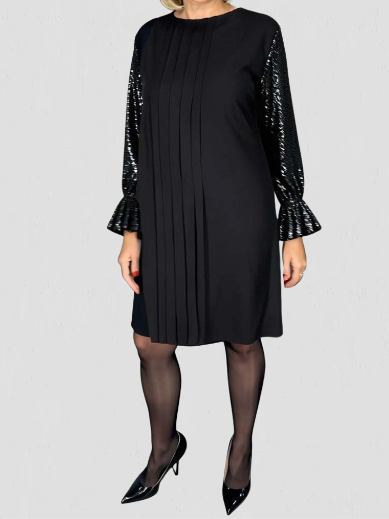 Women's Sequin Dress | Midi Length Pleated Sequin Sleeves