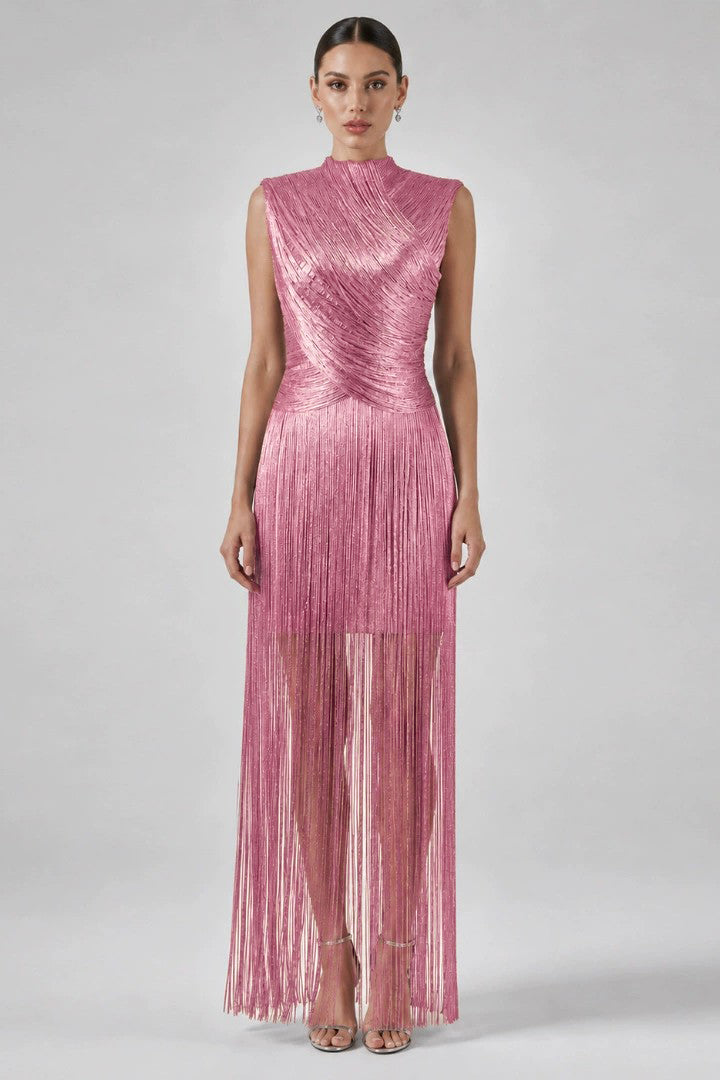 Women's X Mas Dress | Maxi Sleeveless High Neck Tassel