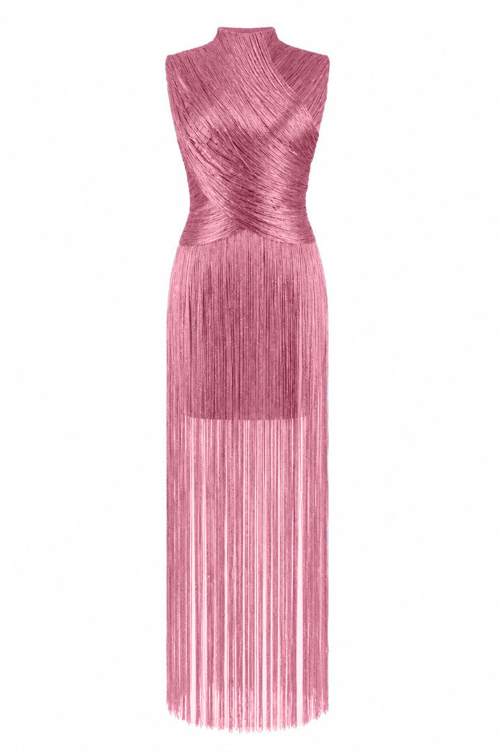 Women's X Mas Dress | Maxi Sleeveless High Neck Tassel