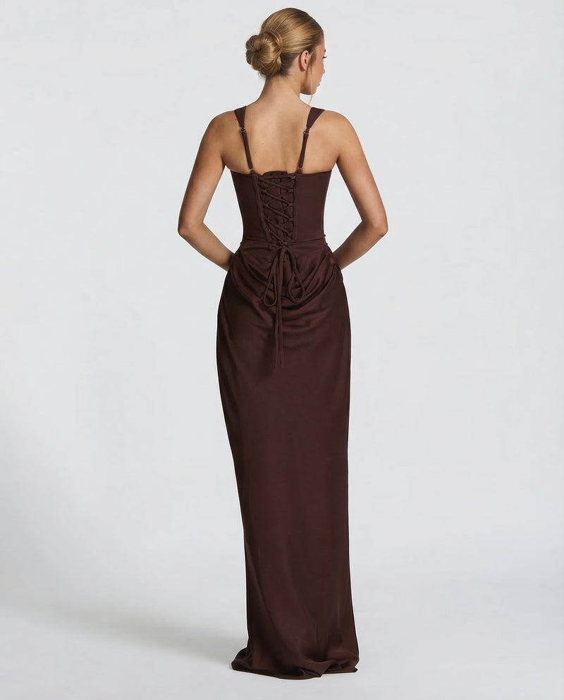 Women's Cocktail Dress | Maxi Satin Square Neckline Ruched