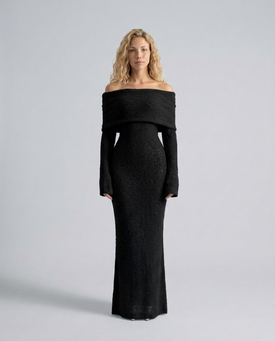 Women's Mother Of The Bride Dress | Maxi Off-Shoulder Long Sleeve Fitted