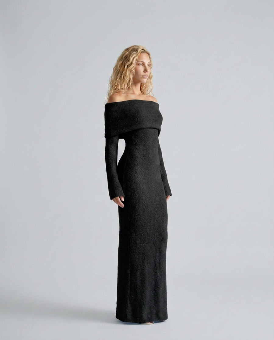 Women's Mother Of The Bride Dress | Maxi Off-Shoulder Long Sleeve Fitted