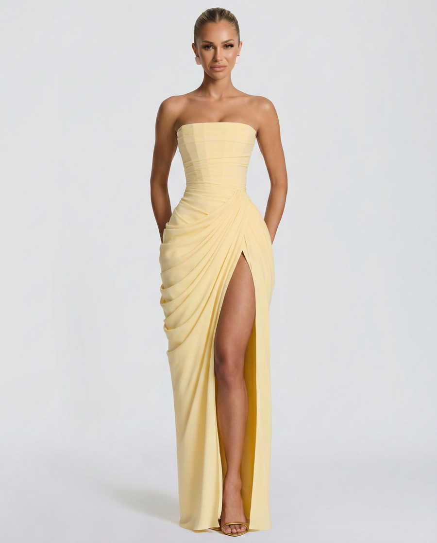 Women's New Years Eve Gown | Maxi Strapless Gathered Corset