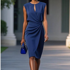 Women's Cocktail Dress | Midi Keyhole Neckline Sleeveless Wrap