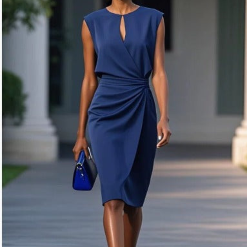 Women's Cocktail Dress | Midi Keyhole Neckline Sleeveless Wrap