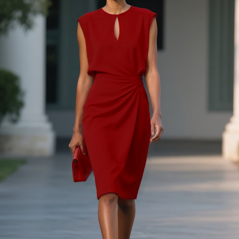 Women's Cocktail Dress | Midi Keyhole Neckline Sleeveless Wrap
