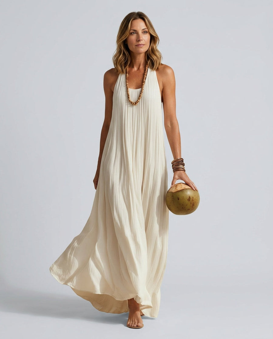 Women's White Dress | Maxi Sleeveless V-Neck Relaxed Fit