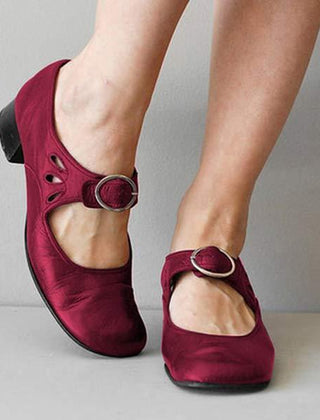 Women's Leather Sandals | Mary Jane Strap Closed Toe Low Heel