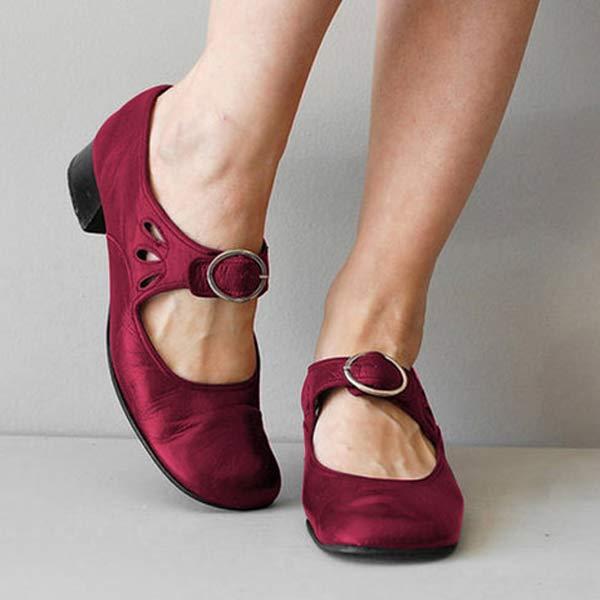 Women's Leather Sandals | Mary Jane Strap Closed Toe Low Heel