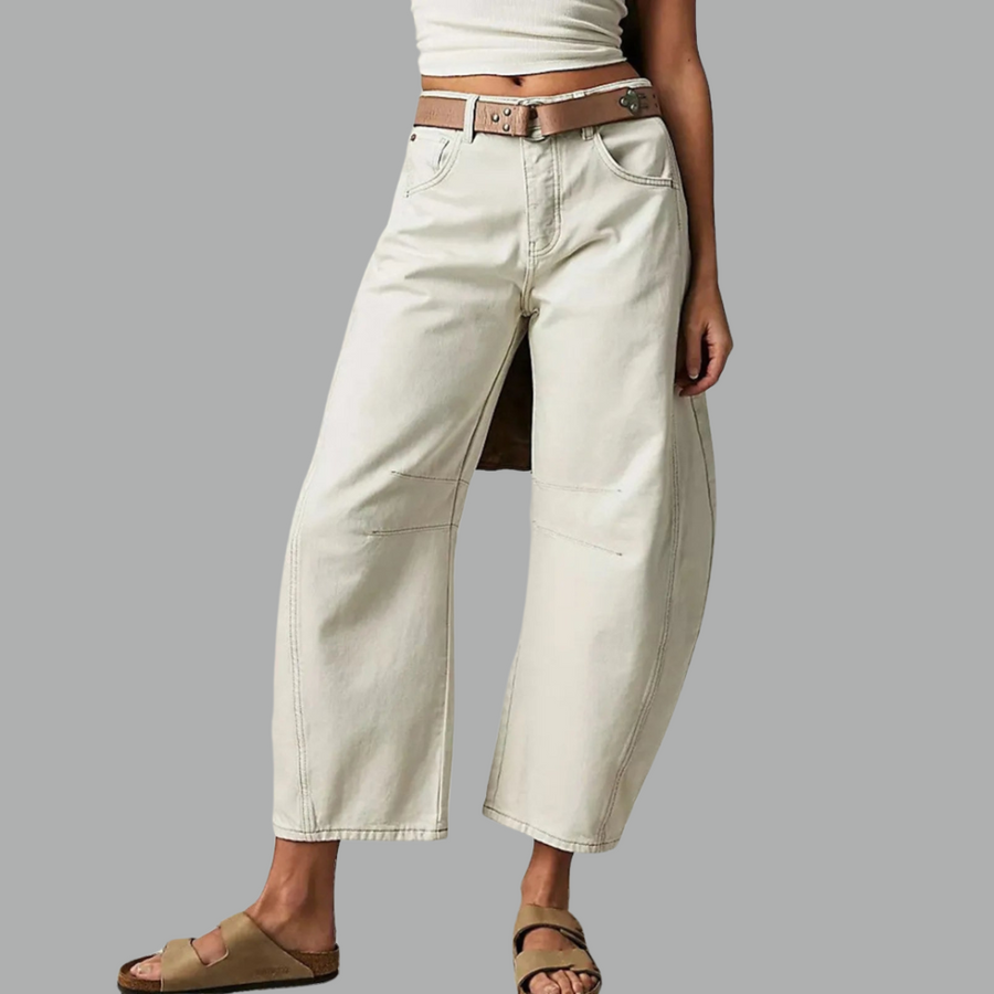 Women's White Jeans | Wide-Leg Denim Relaxed Fit Cropped