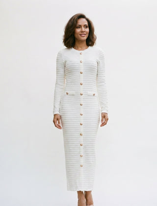 Women's Black Midi Gown | Midi Ribbed Knit Button Front